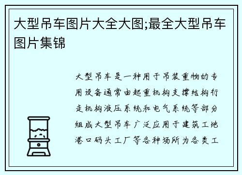 大型吊车图片大全大图;最全大型吊车图片集锦
