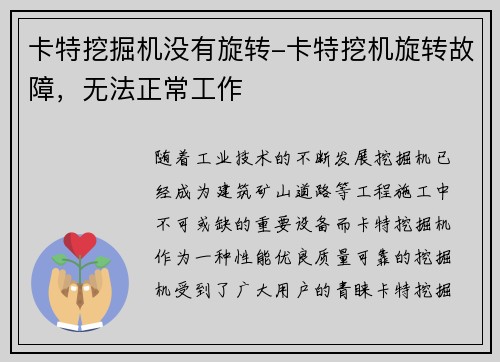 卡特挖掘机没有旋转-卡特挖机旋转故障，无法正常工作
