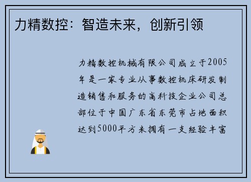 力精数控：智造未来，创新引领