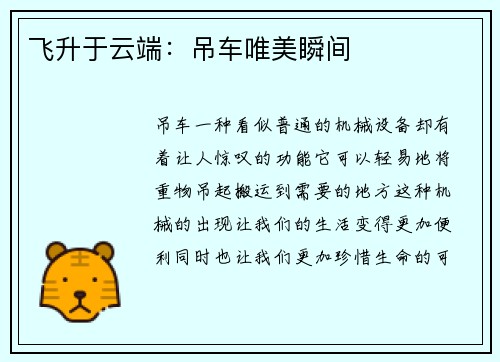 飞升于云端：吊车唯美瞬间